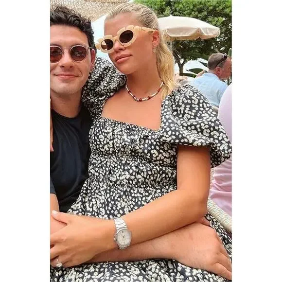 Matteau Shirred Peasant Puff Sleeve Mini Dress Midnight Daisy Cotton Size 2 US - Picture 2 of 10